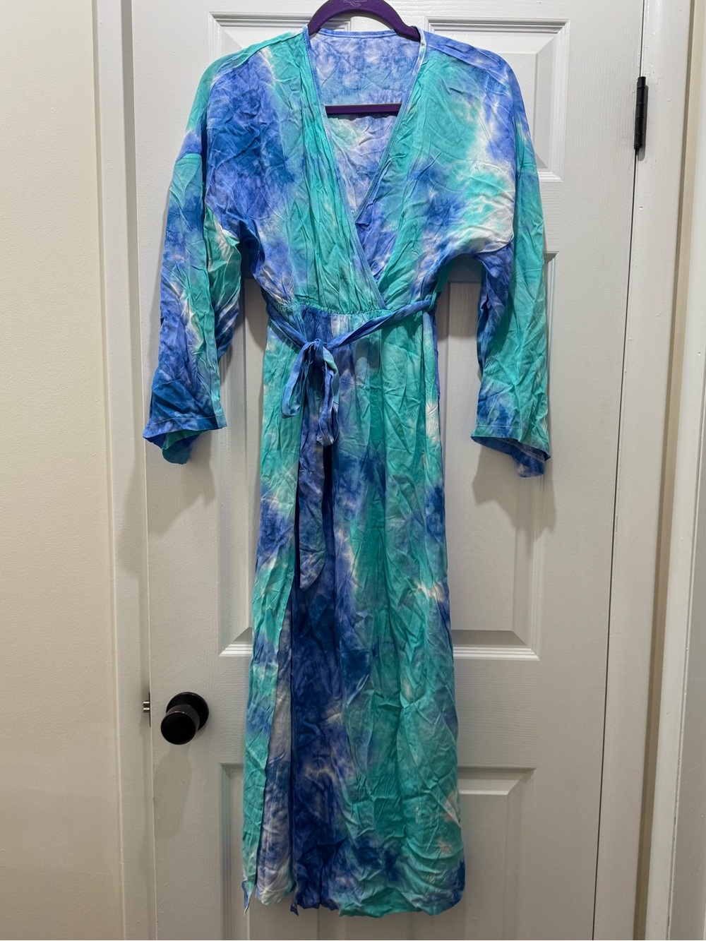 Blue & Teal Tie-Dye Wrap Dress